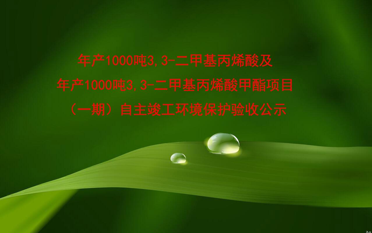 年產(chǎn)1000噸3,3-二甲基丙烯酸及年產(chǎn)1000噸3,3-二甲基丙烯酸甲酯項目（一期）自主竣工環(huán)境保護驗收公示