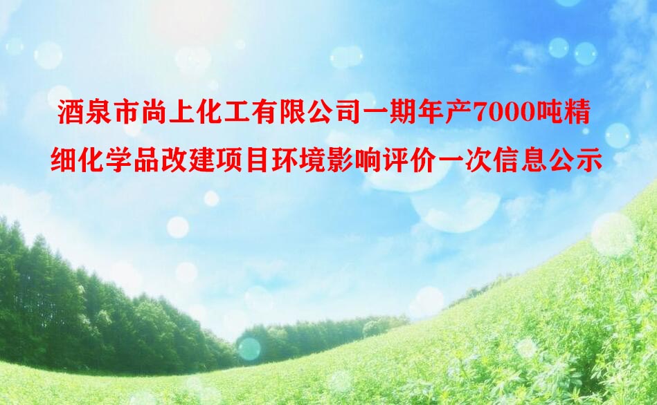 酒泉市尚上化工有限公司一期年產(chǎn)7000噸精細化學品改建項目環(huán)境影響評價一次信息公示