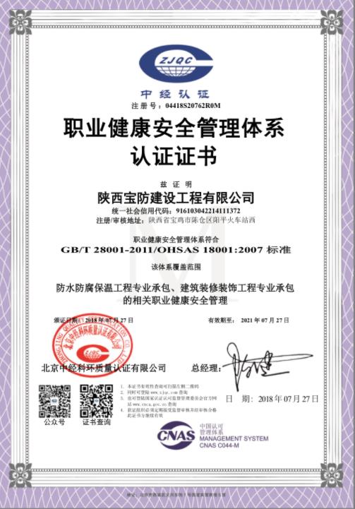 職業健康體系**證書