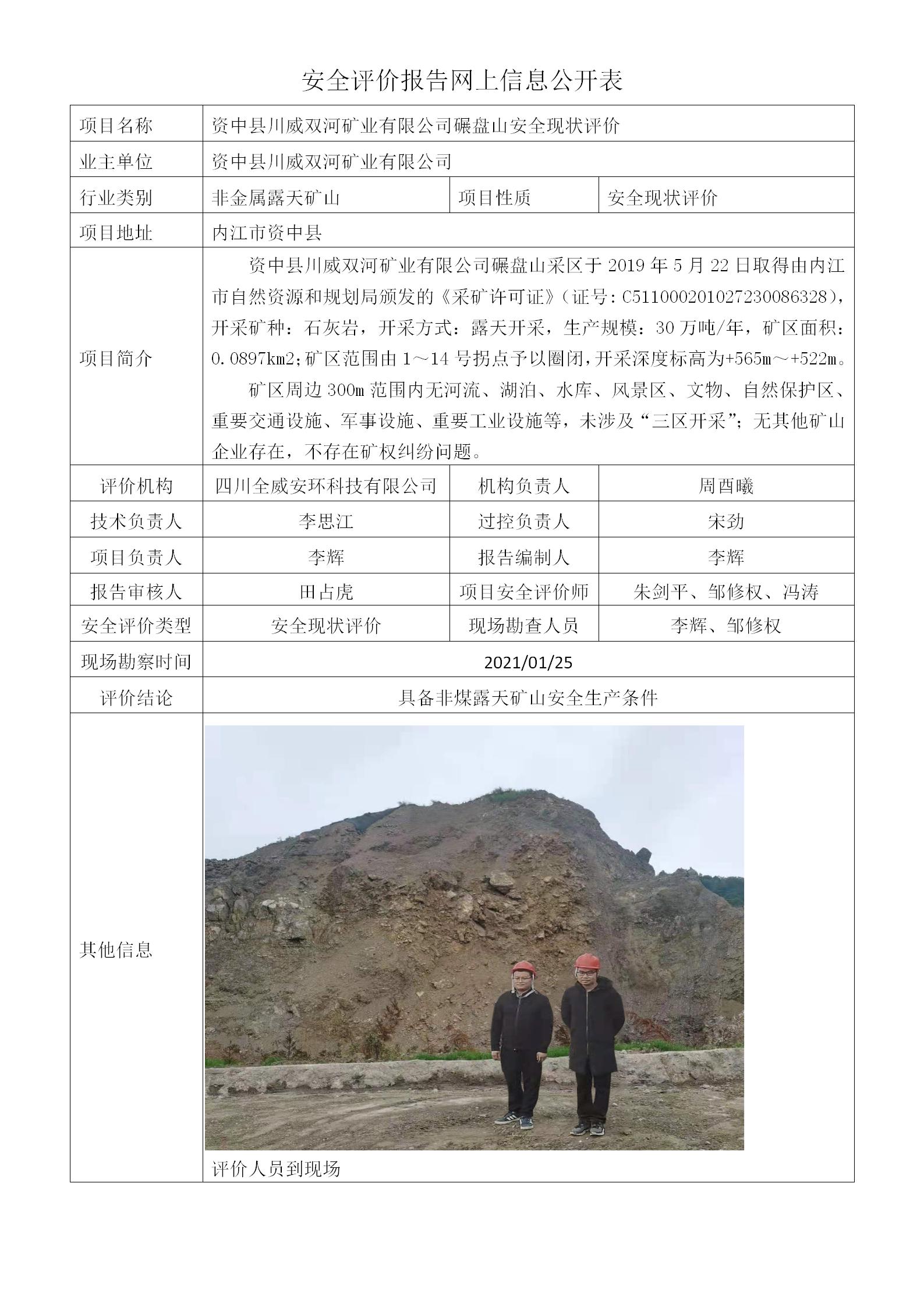SCQW2021-0014-资中县川威双河矿业有限公司碾盘山采区安全现状评价