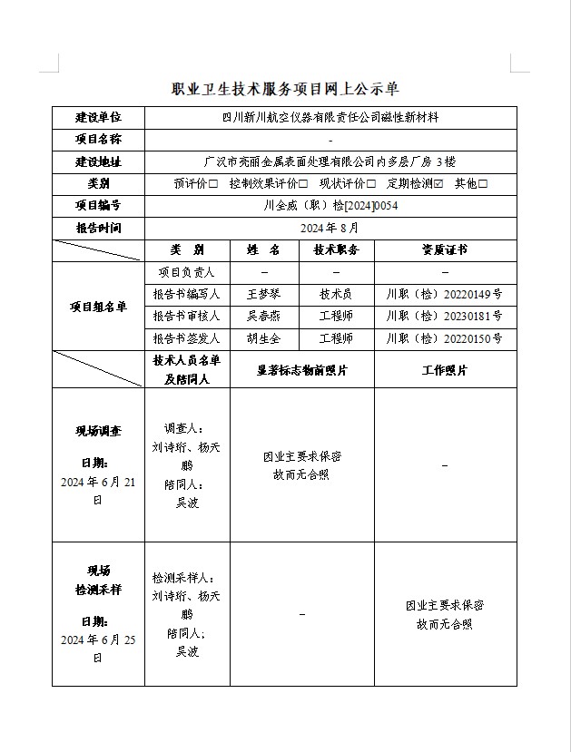 四川新川航空仪器有限责任公司磁性新材料