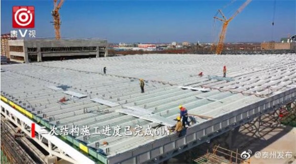 江苏省运会姜堰区体育馆、游泳馆项目正在建设中