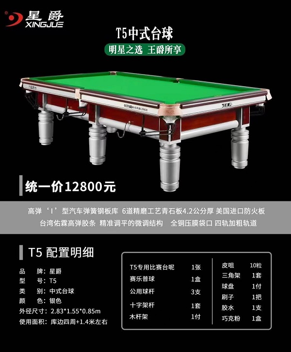 石嘴山T5中式台球桌