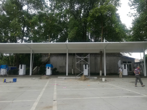 热烈祝贺成都郫县石牛公园充电桩膜结构停车棚项目完工