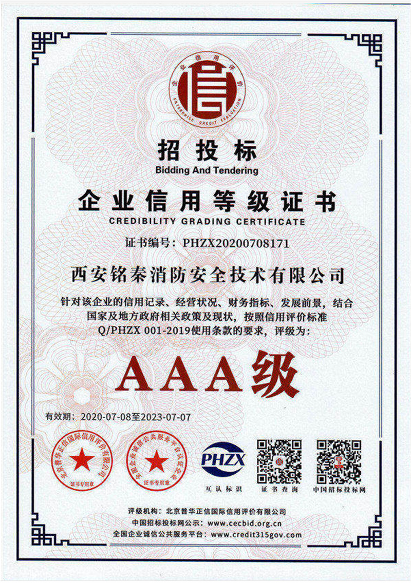 企业信用等级证书AAA级