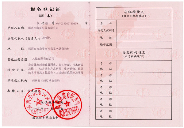 海藍稅務登記副本