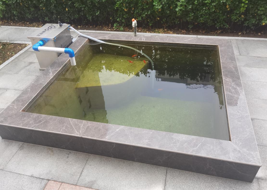 小院鱼池，安装一台自动反冲洗排污过滤器设备，时刻保持清澈水质，安装简单，使用方便