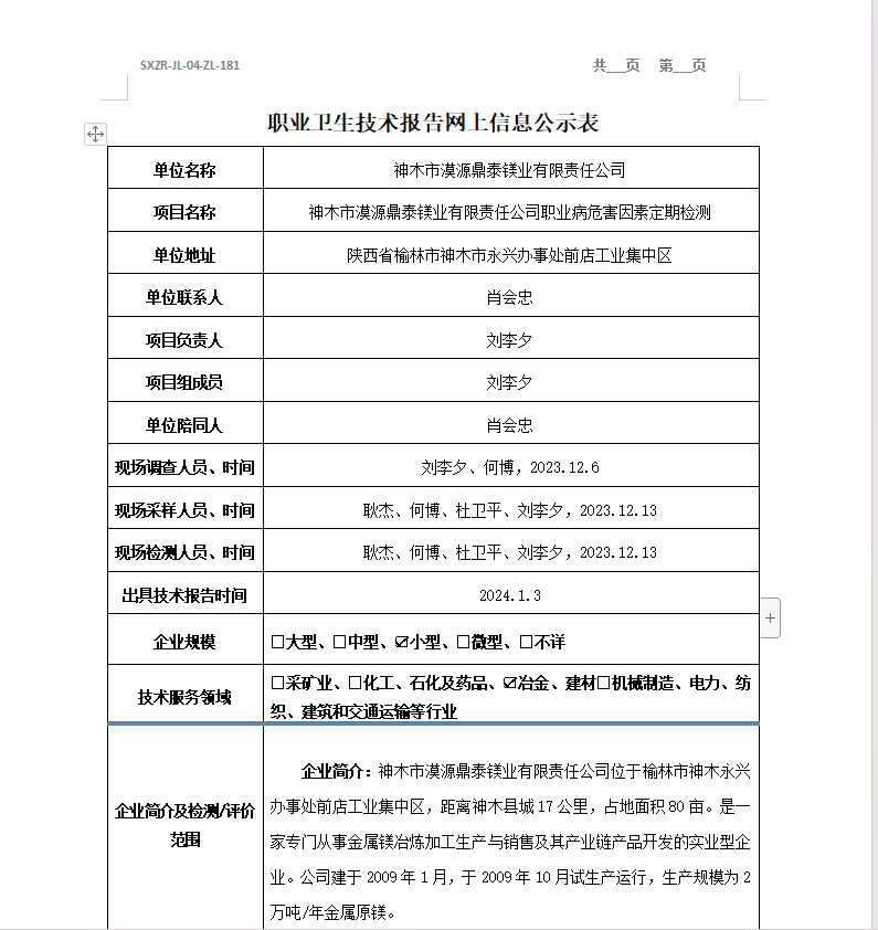 神木市漠源鼎泰鎂業(yè)有限責(zé)任公司