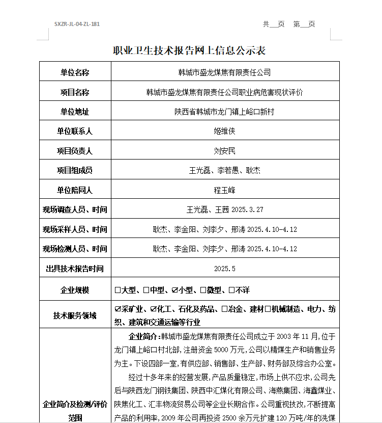 韓城市盛龍煤焦有限責(zé)任公司