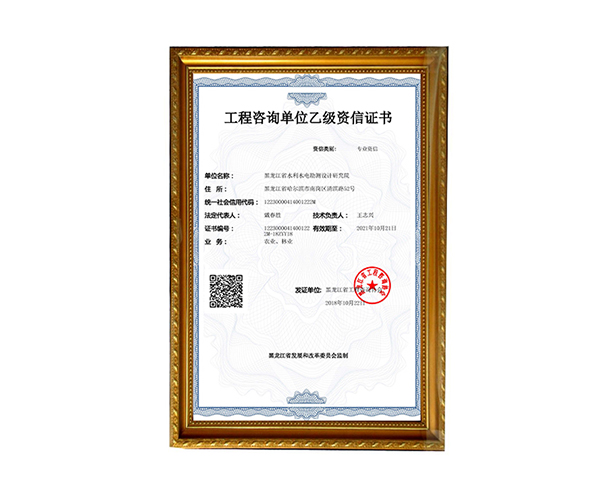 工程咨詢單位乙級(jí)資信證書(shū)