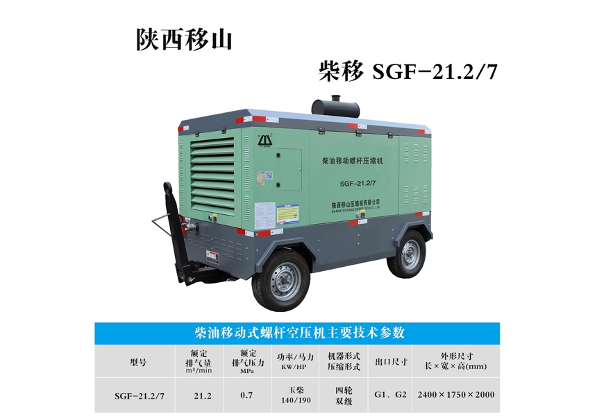 柴油移动式螺杆空压机SGF-21.2/7