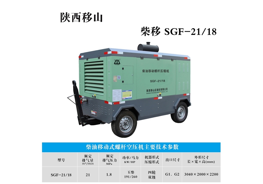 柴油移动式螺杆空压机SGF-21/18