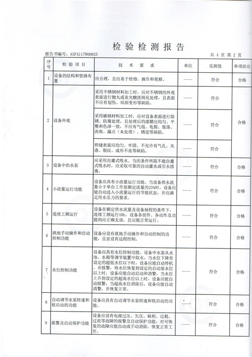 质量检测报告恒压变频供水设备004