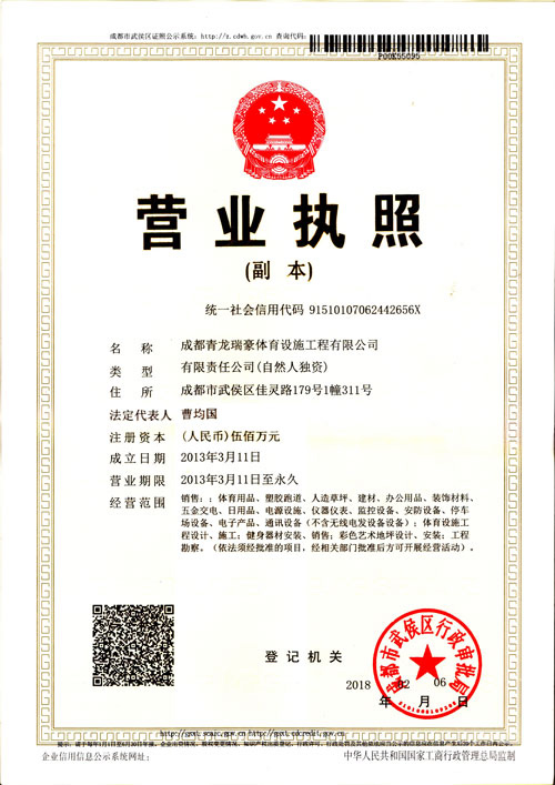 成都青龙瑞豪体育设施工程有限公司营业执照