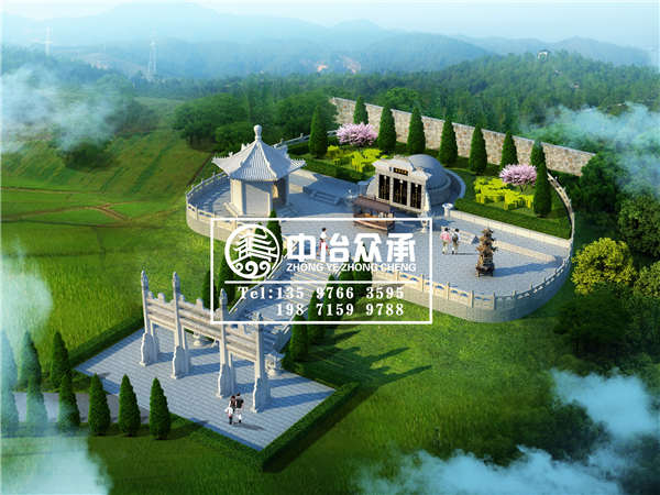 仿古建筑陵园公墓规划效果图