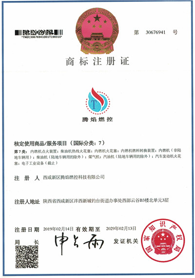 腾焰燃控商标注册证