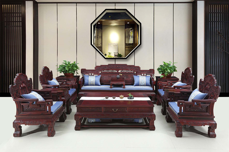 陕西红木家具品牌--老挝红酸枝沙发十一件套