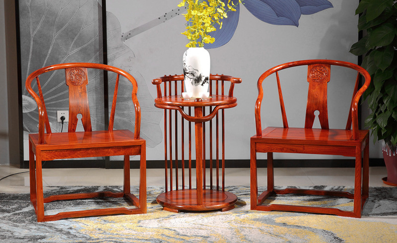 西安缅甸花梨木家具新中式圈椅三件套