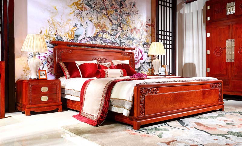 缅花床卧室红木家具
