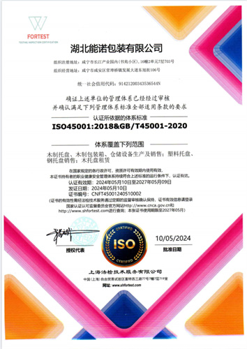 湖北能诺包装有限公司ISO证书
