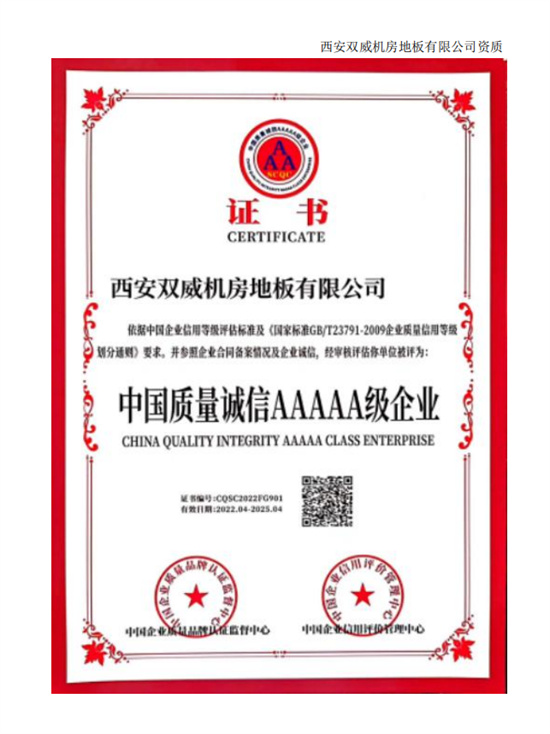 中国品质诚信5A级企业证书