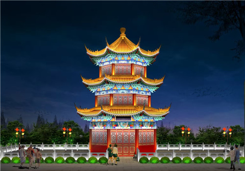 中式建筑塔楼照明亮化