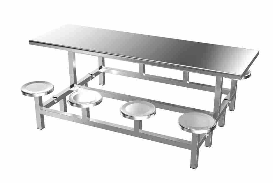 成都不锈钢厨具-八人位全不锈钢餐桌连凳2000x1450x750