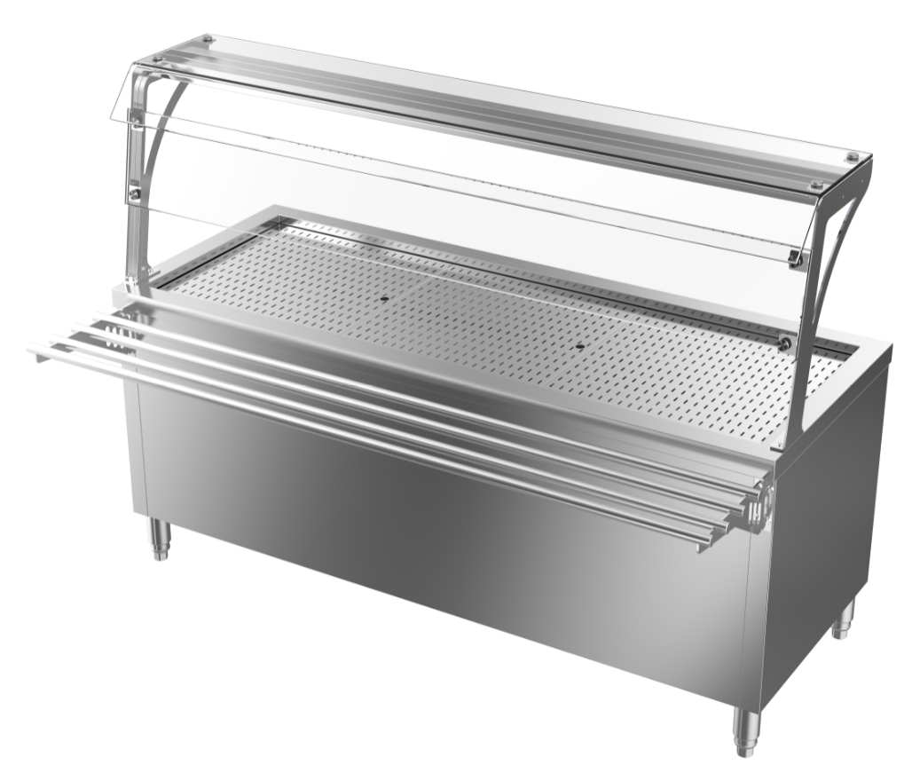 成都不锈钢厨具-单通自选式电热汤池柜连玻璃罩及固定管式托盘架1800x（700+320）x（800+550）
