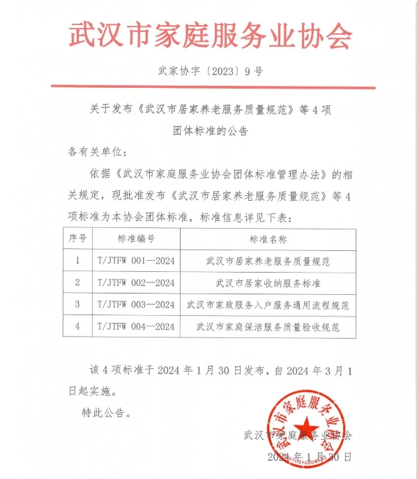 《武汉市家庭保洁服务质量验收规范》权威发布！