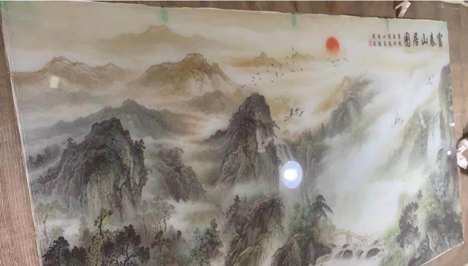 大版数码打印夹丝山水画！